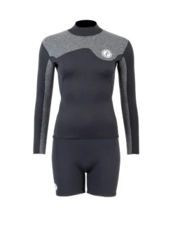 Two Bare Feet Womens Aspect Back Zip 2.5mm Wetsuit Jacket & Hotpants Set (Black/Grey)