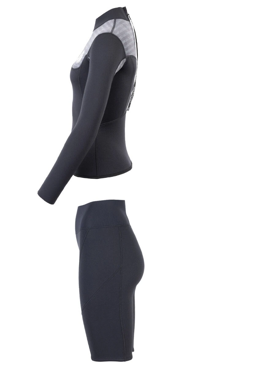 Two Bare Feet Womens Aspect Back Zip 2.5mm Wetsuit Jacket & Shorts Set (Black/Grey Stripes) 4 Two Bare Feet Womens Aspect Back Zip 2.5mm Wetsuit Jacket & Shorts Set (Black/Grey Stripes) - Image 4