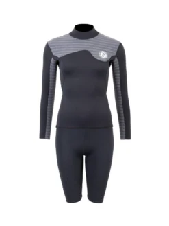 Two Bare Feet Womens Aspect Back Zip 2.5mm Wetsuit Jacket & Shorts Set (Black/Grey Stripes)