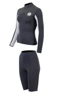 Two Bare Feet Womens Aspect Fleece Lined Zipless Thermal 2.5mm Superstretch Wetsuit Top & Shorts Set (Black/Grey/Grey) -Surfboards Sales w6f57b d