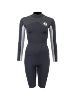 Two Bare Feet Womens Aspect Fleece Lined Zipless Thermal 2.5mm Superstretch Wetsuit Top & Shorts Set (Black/Grey/Grey)