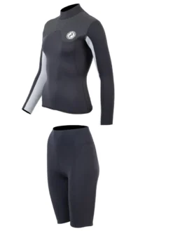 Two Bare Feet Womens Aspect Back Zip 2.5mm Wetsuit Jacket & Shorts Set (Black/Grey/Grey) 10 Two Bare Feet Womens Aspect Back Zip 2.5mm Wetsuit Jacket & Shorts Set (Black/Grey/Grey) -Surfboards Sales w89q3f t