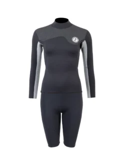 Two Bare Feet Womens Aspect Back Zip 2.5mm Wetsuit Jacket & Shorts Set (Black/Grey/Grey)