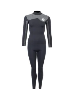 Two Bare Feet Womens Aspect Fleece Lined Zipless Thermal 2.5mm Superstretch Wetsuit Top & Pants Set (Black/Grey)