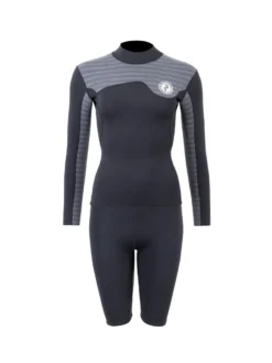 Two Bare Feet Womens Aspect Fleece Lined Zipless Thermal 2.5mm Superstretch Wetsuit Top & Shorts Set (Black/Grey Stripes)