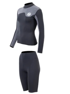 Two Bare Feet Womens Aspect Fleece Lined Zipless Thermal 2.5mm Superstretch Wetsuit Top & Shorts Set (Black/Grey Stripes) -Surfboards Sales wcwsxi 6