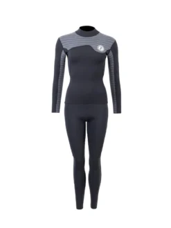 Two Bare Feet Womens Aspect Fleece Lined Zipless Thermal 2.5mm Superstretch Wetsuit Top & Pants Set (Black/Grey Stripes)
