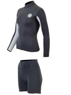 Two Bare Feet Womens Aspect Back Zip 2.5mm Wetsuit Jacket & Hotpants Set (Black/Grey/Grey) -Surfboards Sales wfcv24 9