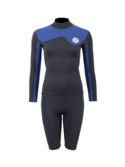 Two Bare Feet Womens Aspect Back Zip 2.5mm Wetsuit Jacket & Shorts Set (Black/Blue)