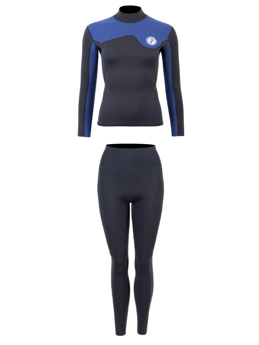 Two Bare Feet Womens Aspect Back Zip 2.5mm Wetsuit Jacket & Pants Set (Black/Blue) - Image 2