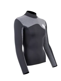 Two Bare Feet Womens Aspect Back Zip 2.5mm Wetsuit Jacket (Black/Grey Stripes) -Surfboards Sales womens aspect back zip jacket black grey 8