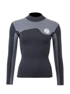Two Bare Feet Womens Aspect Fleece Lined Zipless Thermal 2.5mm Superstretch Wetsuit Top (Black/Grey Stripe)