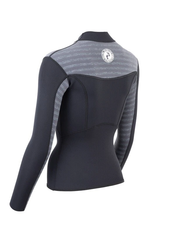 Two Bare Feet Womens Aspect Fleece Lined Zipless Thermal 2.5mm Superstretch Wetsuit Top (Black/Grey Stripe) 4 Two Bare Feet Womens Aspect Fleece Lined Zipless Thermal 2.5mm Superstretch Wetsuit Top (Black/Grey Stripe) - Image 4