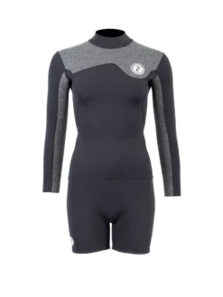 Two Bare Feet Womens Aspect Fleece Lined Zipless Thermal 2.5mm Superstretch Wetsuit Top & Hotpants Set (Black/Grey)