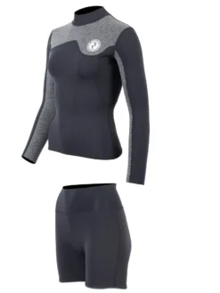 Two Bare Feet Womens Aspect Fleece Lined Zipless Thermal 2.5mm Superstretch Wetsuit Top & Hotpants Set (Black/Grey) -Surfboards Sales wswyss 6 1