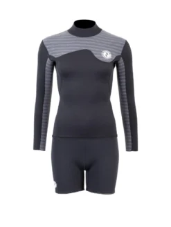 Two Bare Feet Womens Aspect Back Zip 2.5mm Wetsuit Jacket & Hotpants Set (Black/Grey Stripes)