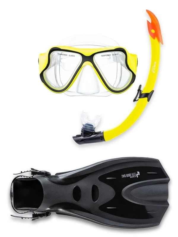 X-Dive Silicone Mask Snorkel & F70 Fins 3pc Set (Yellow / Clear)